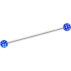 14G Blue White Polka Dot UV Industrial Barbell 38mm