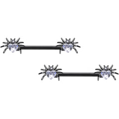 14G 5/8 Clear Gem Black Sexy Heart Spider Barbell Nipple Ring Set