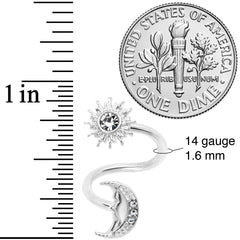 14G 7/16 Clear Gem Moon Spiral Twister Belly Ring