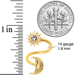 14G 7/16 Clear Gem Gold Tone Moon Spiral Twister Belly Ring
