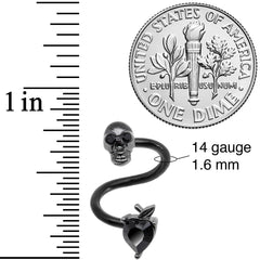 14G 1/2 Black CZ Gem Halloween Skull Spiral Twister Belly Ring