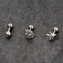 16G 1/4 Clear Gem Starfish Nautical Cartilage Tragus Set of 3