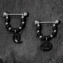 14G 5/8 Black Pumpkin Ghost Halloween Dangle Nipple Ring Set