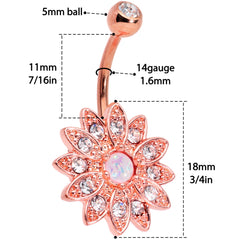 Clear Gem White Faux Opal Rose Gold Tone Flower Belly Ring Set of 2