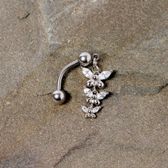 Clear Gem Band of Butterflies Top Mount Dangle Belly Ring