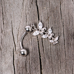 Clear Gem Band of Butterflies Top Mount Dangle Belly Ring