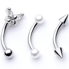 16G 5/16 Clear Gem Butterfly Curved Eyebrow Ring Set of 3