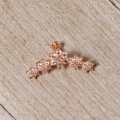 16G 1/4 Clear CZ Gem Rose Gold Tone Floral Internal Thread Labret
