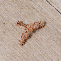 16G 5/16 Clear CZ Rose Gold Tone Floral Internal Thread Labret