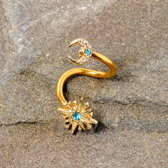 14G 3/8 Clear Blue Gem Gold Tone Moon Star Spiral Twister Belly Ring
