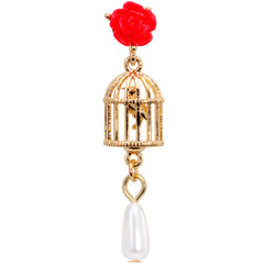 16G 1/4 Red Flower Gold Tone Birdcage Dangle Cartilage Tragus
