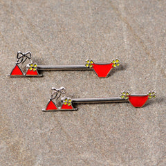 14G 5/8 Red Itty Bitty Bikini Barbell Nipple Ring Set