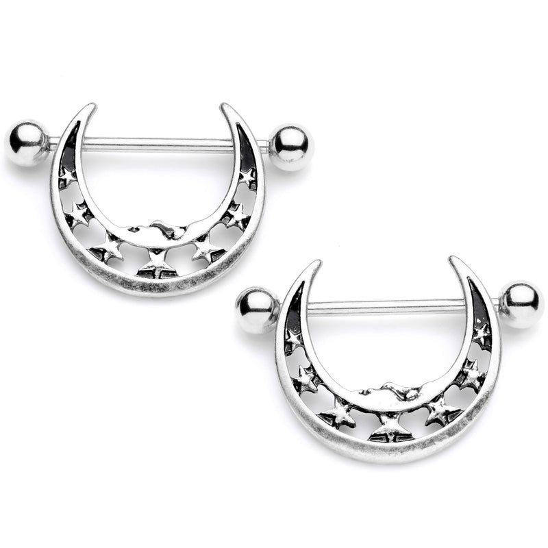 14G 7/8 Starry Crescent Moon Nipple Shield Set