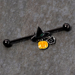 14G Black Cat Witch Hat Black Halloween Industrial Barbell 38mm