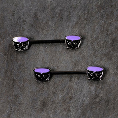 14G 11/16 Black Purple Cauldron Halloween Barbell Nipple Ring Set
