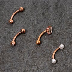 16G 5/16 Clear Gem Rose Gold Tone Curved Eyebrow Ring Set of 4