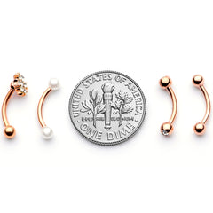 16G 5/16 Clear Gem Rose Gold Tone Curved Eyebrow Ring Set of 4