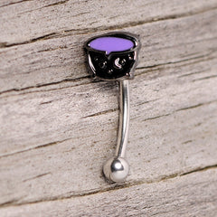 16G 5/16 Black Purple Cauldron Halloween Curved Eyebrow Ring