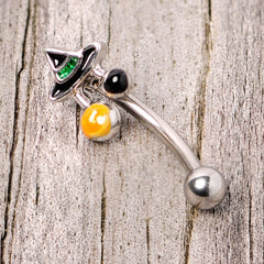 16G 5/16 Black Green Witches Hat Halloween Curved Eyebrow Ring