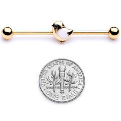 14G Black Gem Gold Tone Baby Bird Industrial Barbell 38mm