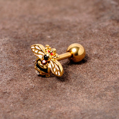 16G 1/4 Clear Black Gem Gold Tone Honey Bee Cartilage Tragus