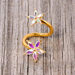 14G Aurora Gem Gold Tone Star Flower Spiral Twister Belly Ring