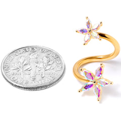 14G Aurora Gem Gold Tone Star Flower Spiral Twister Belly Ring