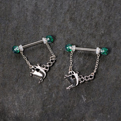 14G 5/8 UV Ball Boo Ghost Halloween Chain Dangle Nipple Ring Set
