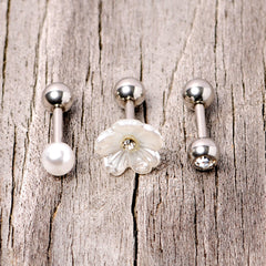 16G 1/4 Clear Gem Flower Cartilage Tragus Set of 3