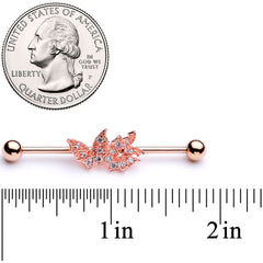 14G Clear CZ Gem Rose Gold Tone Butterflies Industrial Barbell 38mm