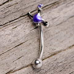 16G 5/16 Blue Spooky Witch Halloween Curved Eyebrow Ring