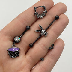 16G 5/16 Black Scary Skeletons Halloween Septum Clicker