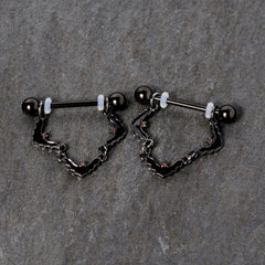 14G 9/16 Black Vampire Bat Halloween Dangle Nipple Ring Set