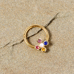 16G 3/8 Pink Blue Gem Gold Tone Hinged Segment Ring