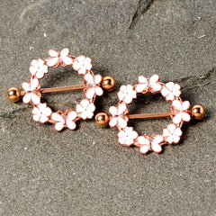 14G 9/16 Clear Gem Gold Tone Pink Butterfly Nipple Shield Set