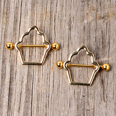 14G 9/16 Gold Tone Hollow Cupcake Nipple Shield Set