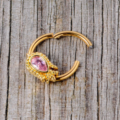 16G 3/8 Pink Gem Gold Tone Tulip Flower Hinged Segment Ring