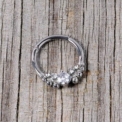 16G 3/8 Clear CZ Gem Classy Circles Hinged Segment Ring