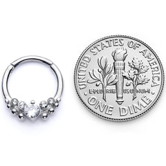 16G 3/8 Clear CZ Gem Classy Circles Hinged Segment Ring