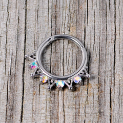 16G 3/8 Aurora CZ Gem Triangles Septum Clicker