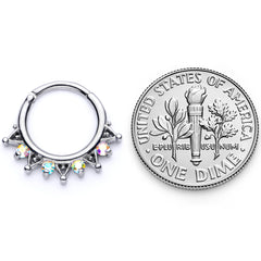 16G 3/8 Aurora CZ Gem Triangles Septum Clicker