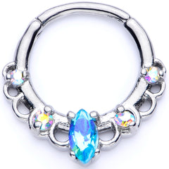 16G 3/8 Aurora Aqua CZ Gem Lacy Septum Clicker