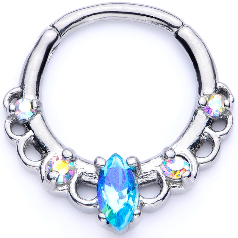 16G 3/8 Aurora Aqua CZ Gem Lacy Septum Clicker