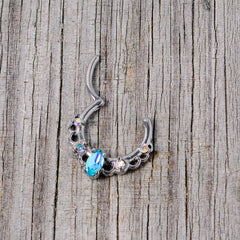 16G 3/8 Aurora Aqua CZ Gem Lacy Septum Clicker