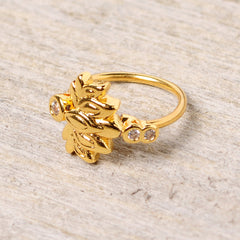 20G 5/16 Clear CZ Gem Gold Tone Lotus Flower Nose Hoop