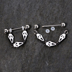 14G 9/16 Scary Screaming Ghost Halloween Dangle Nipple Ring Set