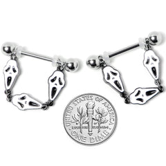 14G 9/16 Scary Screaming Ghost Halloween Dangle Nipple Ring Set