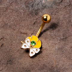 Green Gem Gold Tone Butterfly Flower Belly Ring