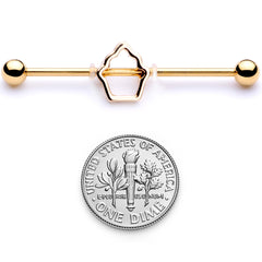 14G Gold Tone Hollow Cupcake Industrial Barbell 38mm