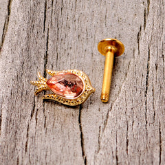 16G 5/16 Pink Gem Gold Tone Tulip Flower Labret Monroe Tragus